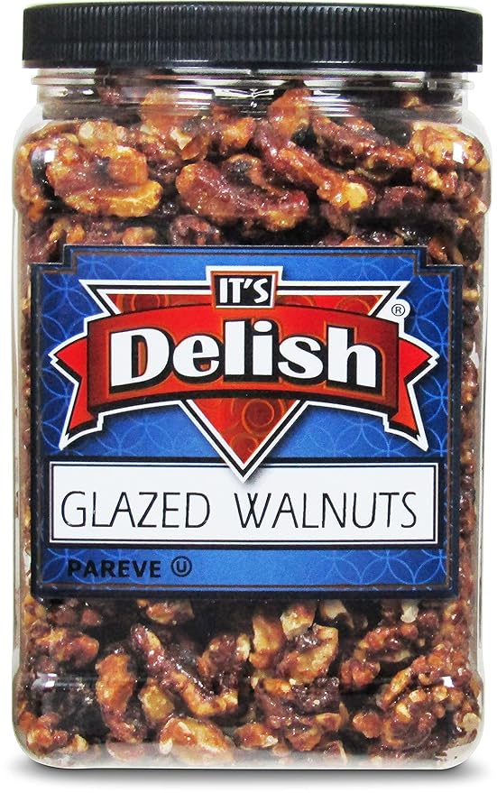 Gourmet Glazed Walnuts by Its Delish 30 Oz Jumbo Reusable Container (Jar) – Vegan Kosher Non-GMO No Artificial Flavors – Healthy Protein-Packed Lightly Sweetened Walnuts for Dessert Baking Salad