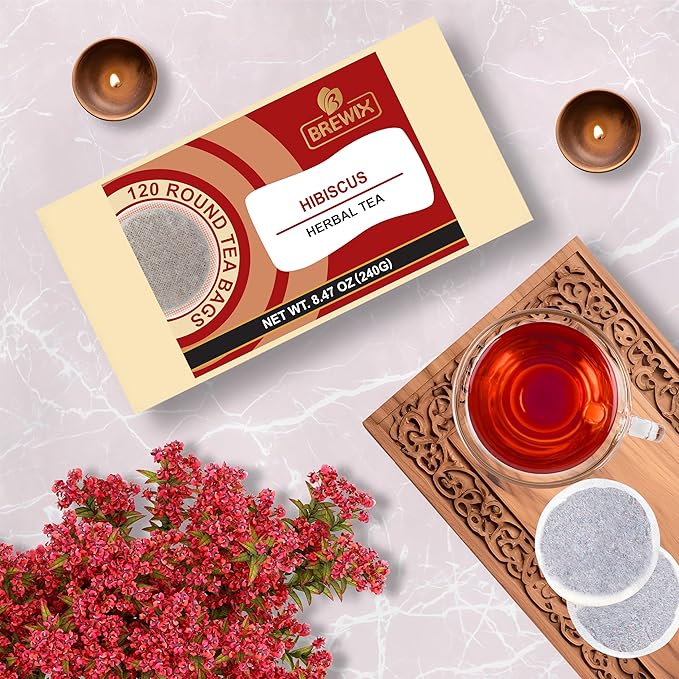 BREWIX Hibiscus Tea Bags (120 Round Tea Bags) | Caffeine-Free Made with Real - Hibiscus Flowers | Naturally Contains Antioxidants &amp can support Overall Health | Premium Quality Round Eco Conscio