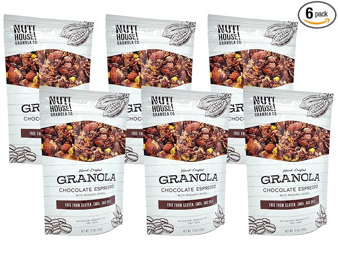 NutHouse! Granola Company - Premium Chocolate Espresso Granola | Certified Gluten-Free Non-GMO Kosher | Vegan | 11.5 oz. Bag (6-Pack)
