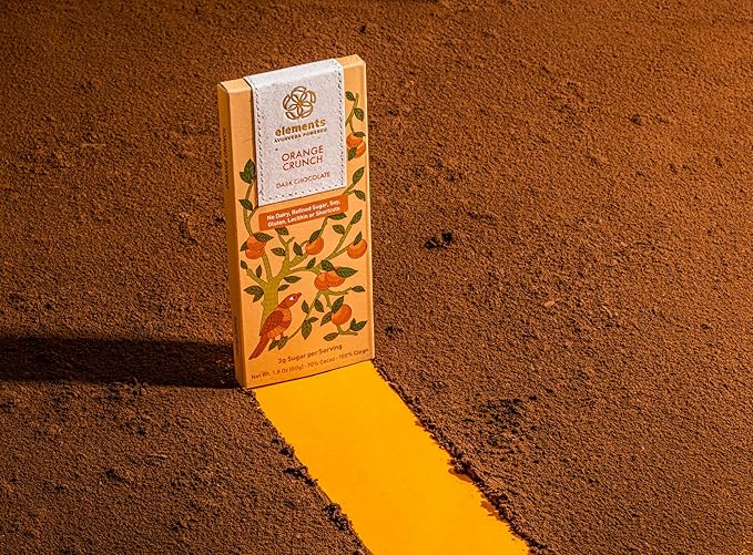 Elements Truffles Orange Crunch Dark Chocolate Bar| Ayurvedic Vegan &amp Gluten Free | No Refined Sugar &amp Artificial Flavours | Enriched with Cocoa Coconut Sugar &amp Orange 50g (Pack of 4)