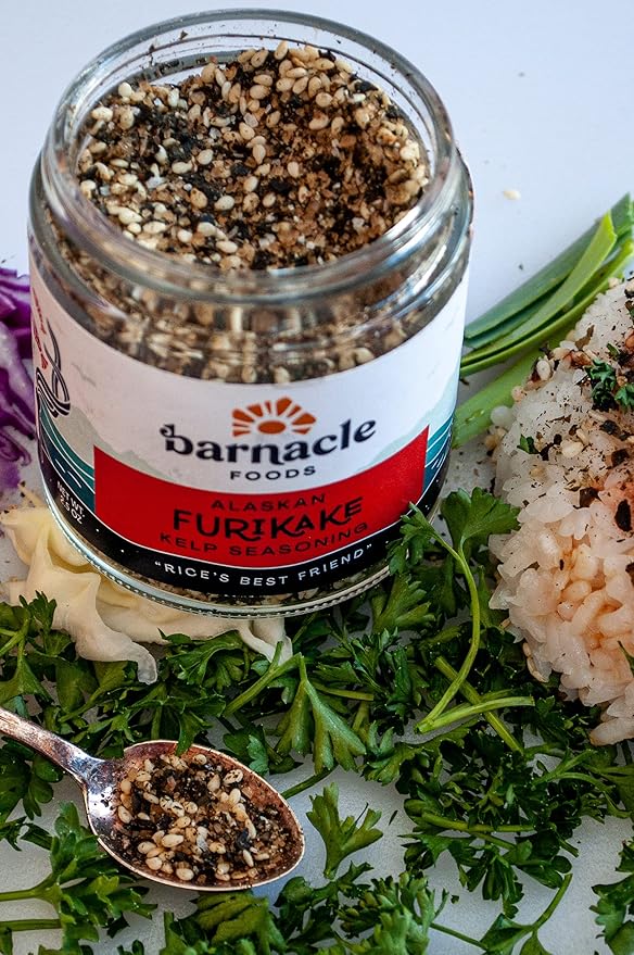 Barnacle Foods Furikake Kelp Seasoning | 2.5 oz. | Japanese Inspired Rice Seasoning | Seaweed Seasoning For Rice Seafood Meats Salads &amp Popcorn | Made in Alaska | 2 Pack