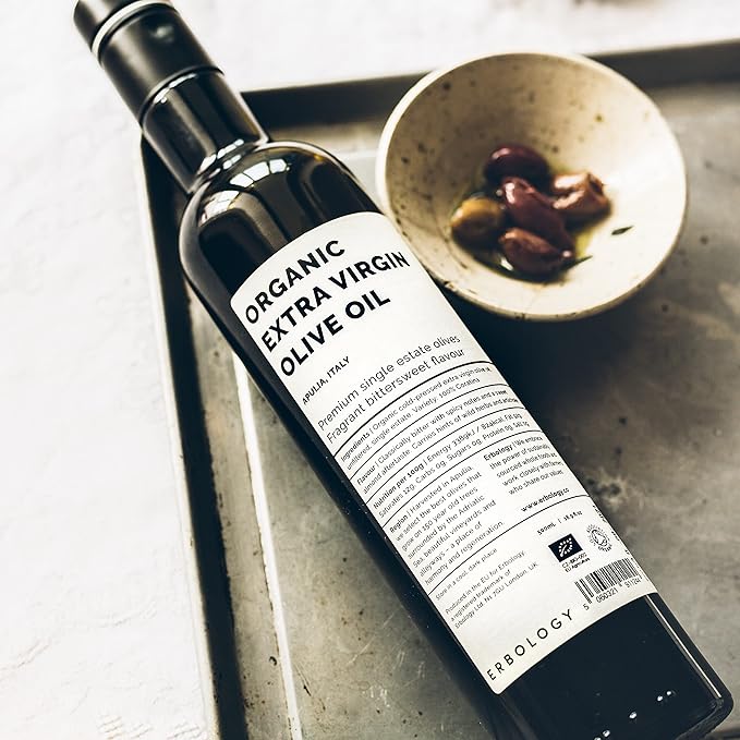 Erbology Organic Extra Virgin Olive Oil 17 fl oz - Early Harvest - 742 mg/kg Polyphenols - 0.15% Free Acidity - 100% Coratina Olives Hand-Picked and Pressed on a Family-Run Single Estate in Apulia It