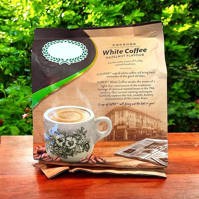 1 Pack - Instant White Coffee Hazelnut Flavour - Ca Phe Trang Hoa Tan Vi Hazelnut - 15 Sticks per Bag - Product of Malaysia