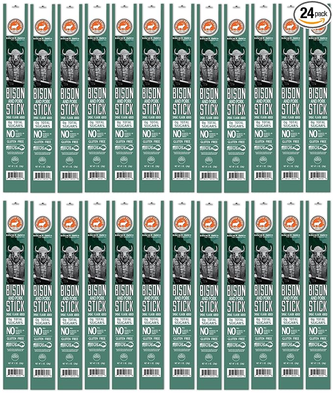 PEARSON RANCH Exotic Meat Sticks - Bison Sticks Bison Meat Stick Exotic Jerky Stick No Added Nitrites High-Protein Sticks Paleo and Keto Friendly Meat Snacks (1oz sticks) (Pack of 24)