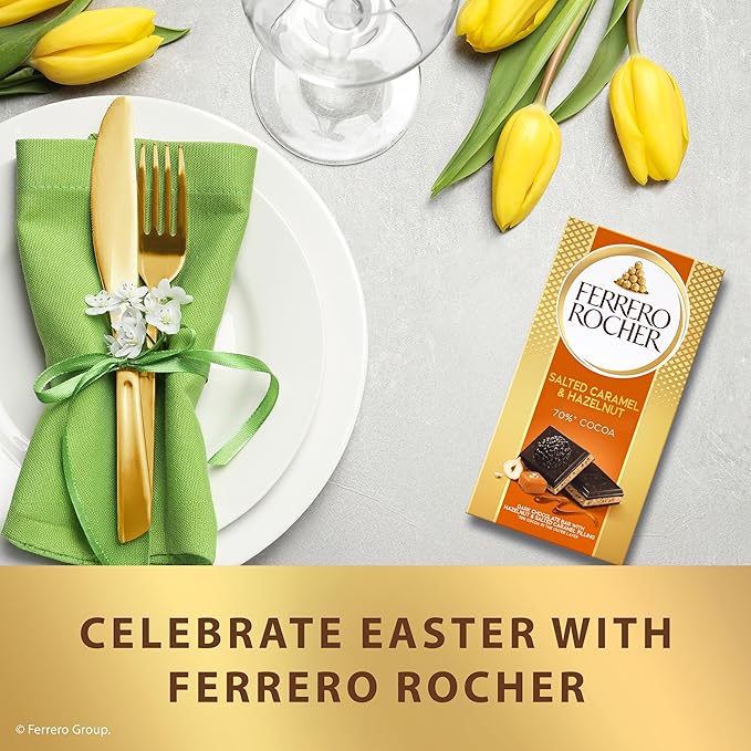 Ferrero Rocher Premium Chocolate Bars 8 Pack Dark Chocolate Hazelnut and Crunchy Salted Caramel Individually Wrapped 3.1 oz Each