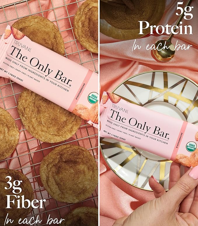 Truvani Plant Based Snack Bars | Snickerdoodle 12 Pack | 5g Protein | USDA Organic and Vegan | The Only Bar | Dairy Soy and Gluten Free | Individually Wrapped