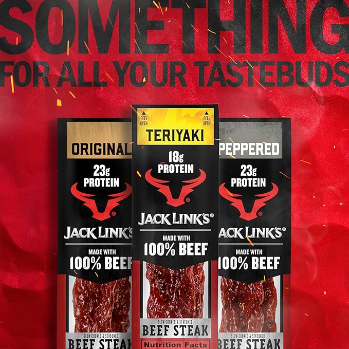 Jack Link's Beef Steak Teriyaki - Protein Snacks Meat Snack with 18g of Protein Made with 100% Beef Individually Wrapped Bulk Snack Pack Keto Friendly - 2 Oz. (12 Count)