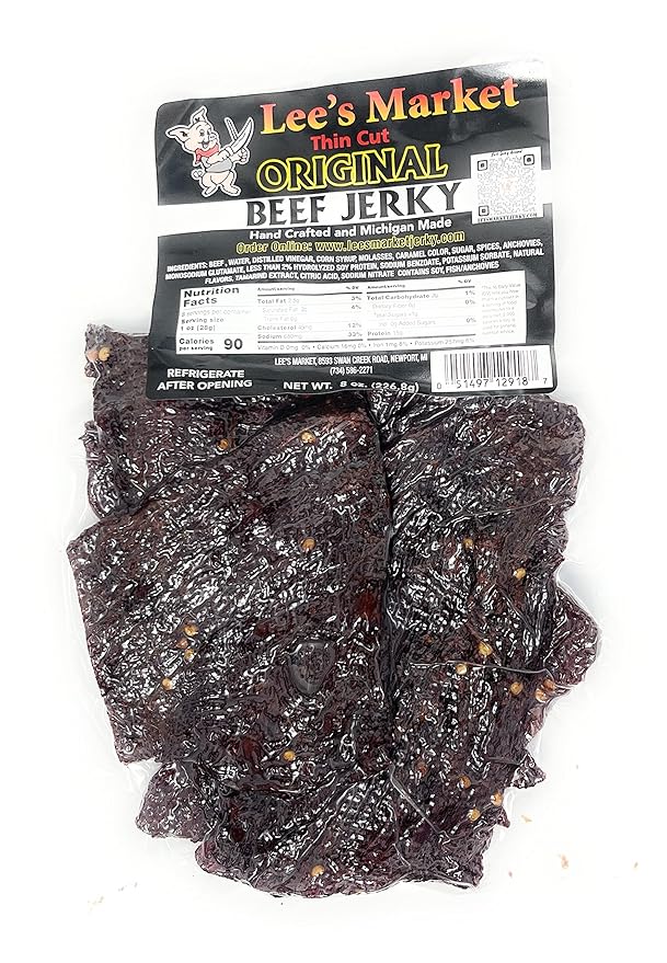 Lee's Market Thin Cut Original Beef Jerky - Soft &amp Tender - Healthy Low Carb Gluten-Free Snack - Paleo &amp Keto-Friendly - Michigan Made Handcrafted Jerky - Specialty Gourmet Meat Snacks - 8oz