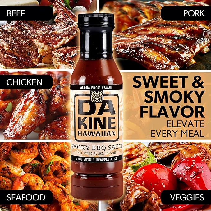 Da Kine Hawaiian Smoky BBQ Sauce Premium Gourmet Barbecue Sauce Made in Small Batches Gluten-Free BBQ Sauce for Meat Fish and Vegetables - Smoky (3 Pack)