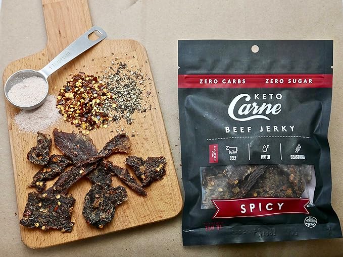 KETO CARNE | Healthy Keto &amp Low Carb Beef Jerky | 0g Carb | 0g Sugar | Sugar Free Zero Carb | Gluten Free | Soy Free | Preservative Free | Nitrate Free | All Natural | Pack of 4