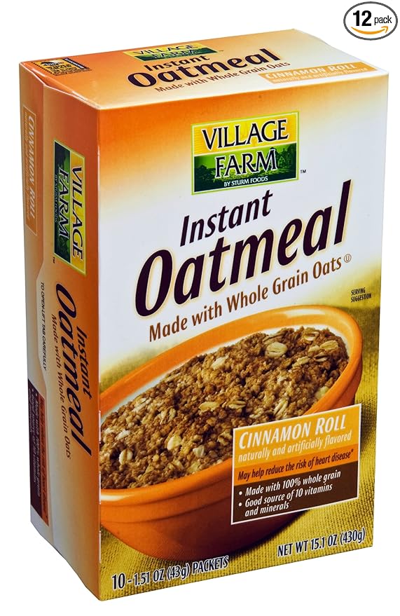 Sturm's Village Farm Instant Oatmeal Cinnamon Roll 10 Count 15.14-Ounce Boxes (Pack of 12)