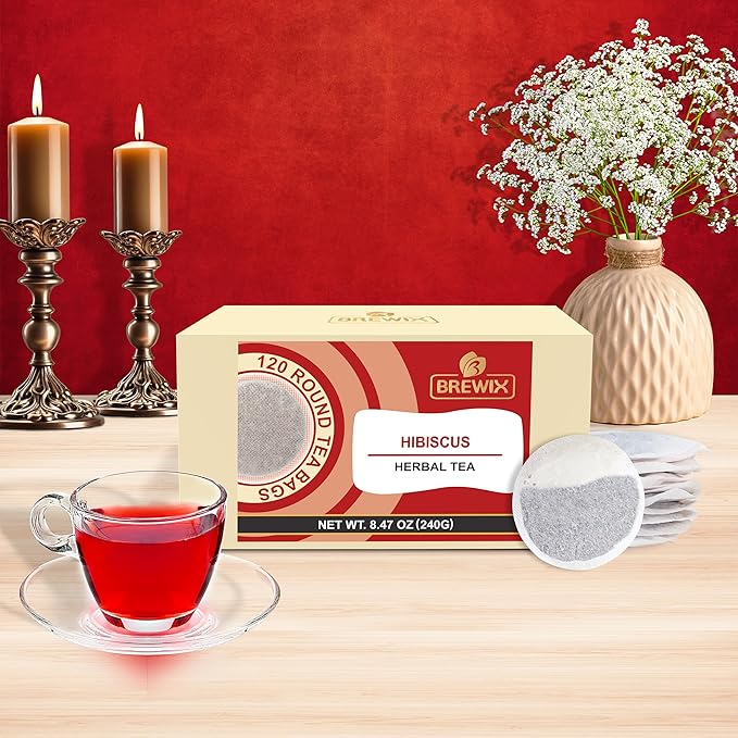 BREWIX Hibiscus Tea Bags (120 Round Tea Bags) | Caffeine-Free Made with Real - Hibiscus Flowers | Naturally Contains Antioxidants &amp can support Overall Health | Premium Quality Round Eco Conscio
