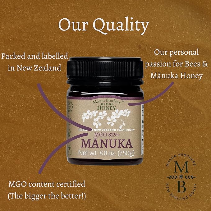 Mason Brothers’ Raw Manuka Honey MGO 829+ | 8.8oz New Zealand Honey MGO Certified