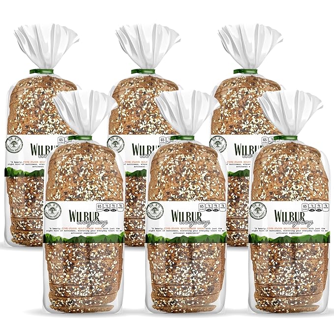 Dr. B's Wilbur Five Flour Multigrain Bread | 1g Net Carbs &amp 7g Protein | Low Calorie Vegan Sugar Free | Fresh Sliced Keto &amp Low Carb Bread Loaf (6 Pack (16 oz) Everything)