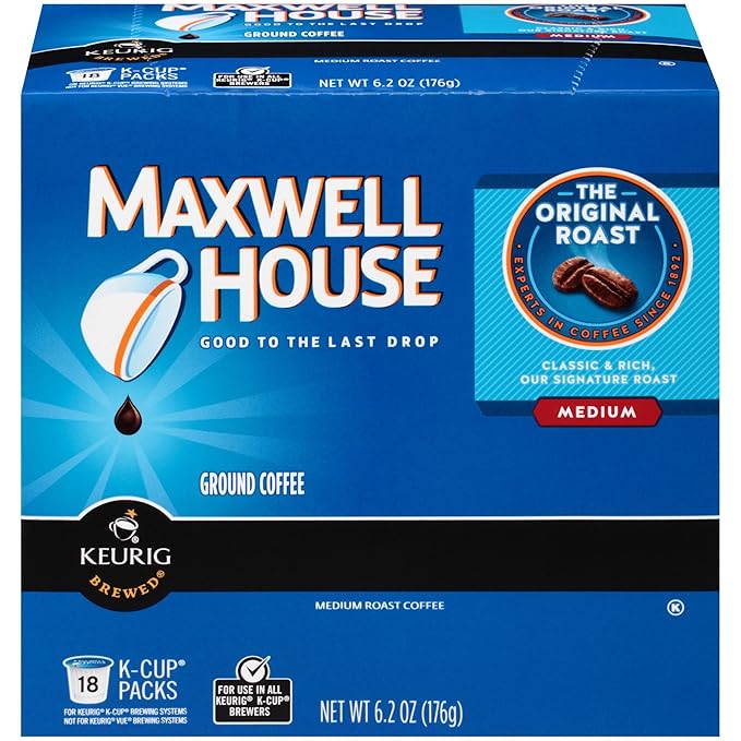 Maxwell House Original Roast Coffee K-CUP Pods 18 Count (Pack of 6)