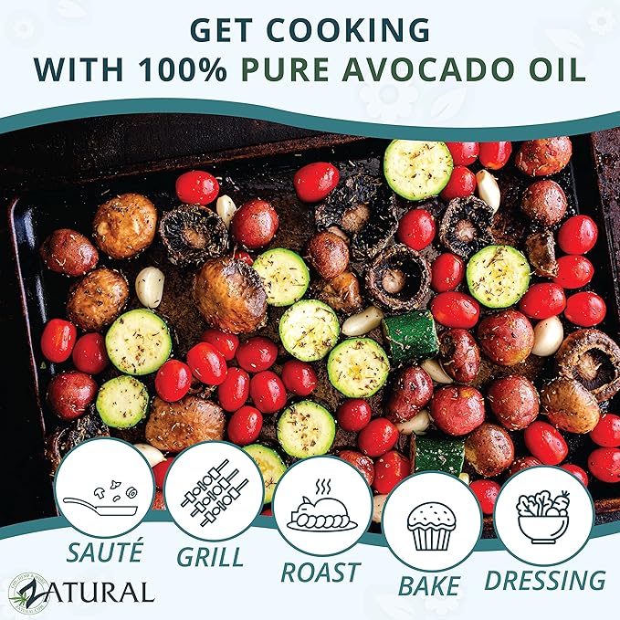 Zatural 100% Avocado Oil Pure Natural without Additives Clean Cold Pressed Non-GMO Vegan: For Cooking Frying Baking and for Sauces Dressings Marinades Salads (32 Ounce)