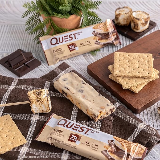 Quest Nutrition S'Mores Protein Bars 21g Protein 1g Sugar 4g Net Carb Gluten Free Keto Friendly 12 Count