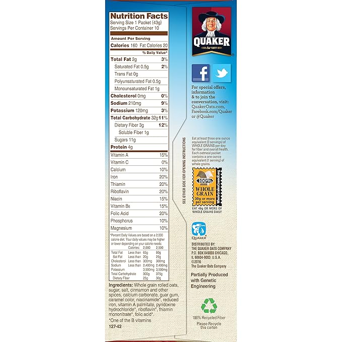 Quaker Instant Oatmeal Cinnamon &amp Spice 10-Count Boxes (Pack of 4)