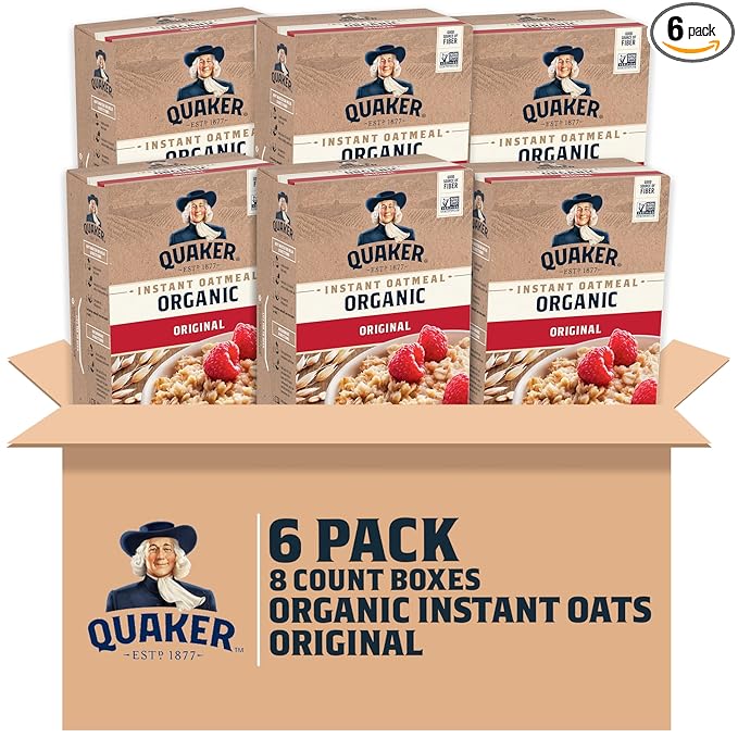 Quaker Instant Oatmeal USDA Organic Non-GMO Project Verified Original Individual Packets 8 Count (Pack of 6)