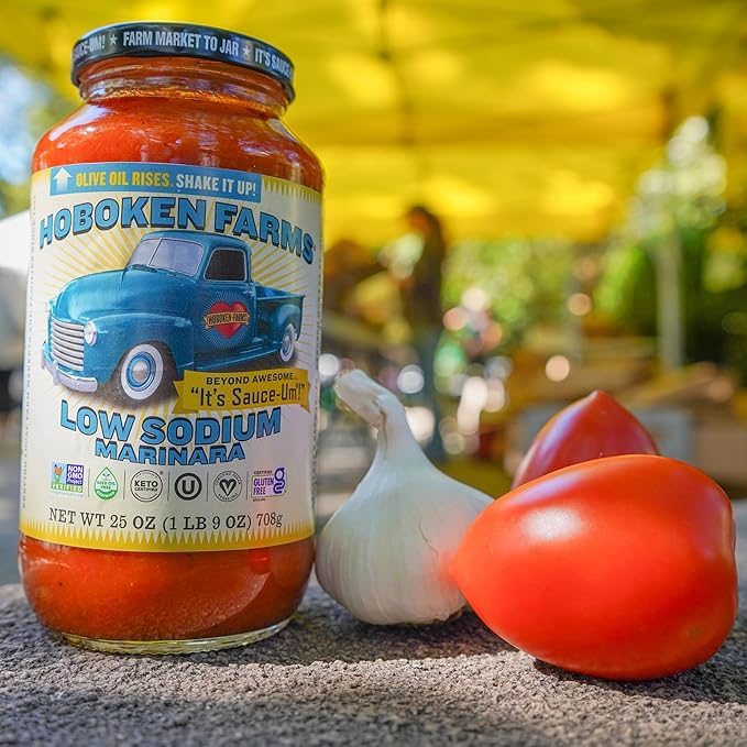 Hoboken Farms Low Sodium Marinara Sauce - Keto Certified No Sugar Added Non GMO Project Verified Plant Based and Paleo Friendly (25 Fl Oz Pack of 2)