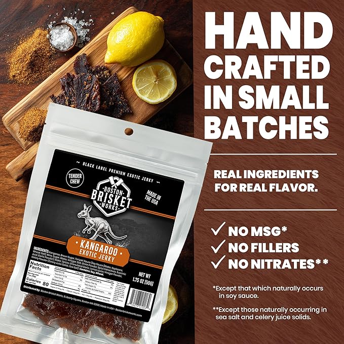 KANGAROO JERKY - 100% Australian Wild Game - Exotic Lean Meat Snack - Unique Travel Food Gift for Him - Fun Aussie Novelty Present