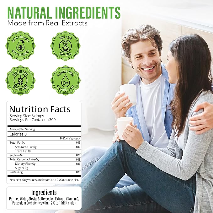 Stevia Drops Butterscotch English Toffee &amp 2 Vanilla Stevia Select Keto Sugar-Free Stevia Flavors Bundle (4) Pack