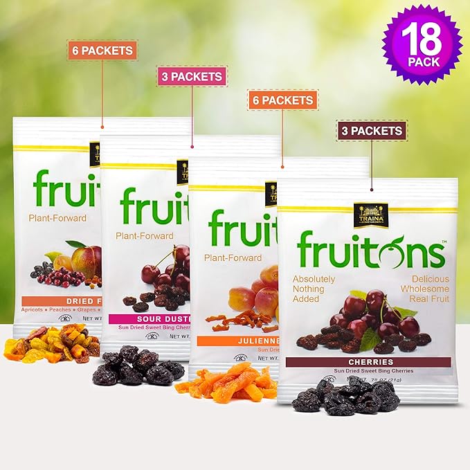 Traina Home Grown Fruitons Variety Pack - Non GMO Gluten Free .75 oz bags (Pack of 18)