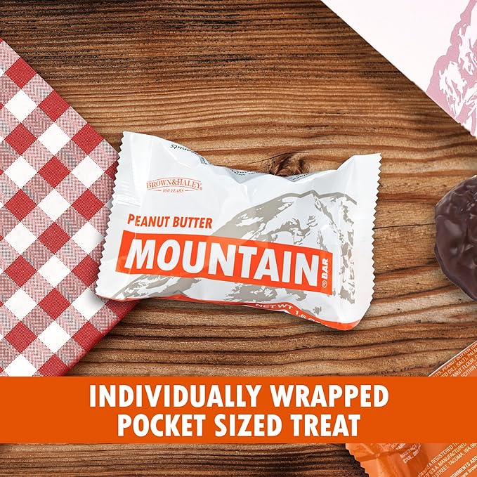 Almond Roca Case of 15 Peanut Butter Mountain Bars - 1.6oz Individually Wrapped Chocolate Candy Bars - Chocolate Candy with Peanuts and Creamy Center