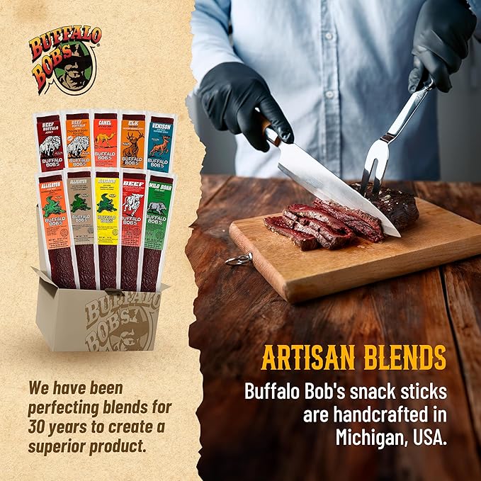 Buffalo Bob's Wild Game Meat Snack - Kangaroo with Beef and Pork Jerky 10 Pack