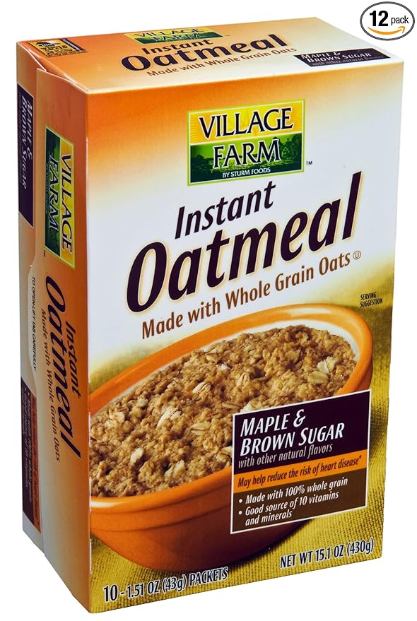 Sturm's Village Farm Instant Oatmeal Maple Brown 8 Count 12.11-Ounce Boxes (Pack of 12)