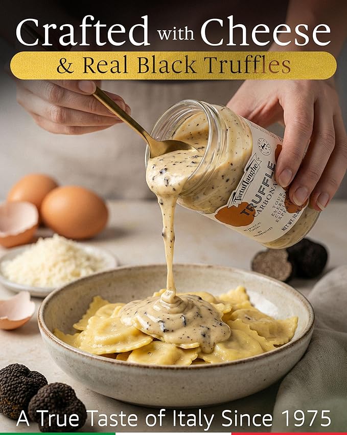 TartufLanghe Black Truffle Carbonara Sauce - Creamy Pasta Sauce with Egg Yolk Cheese and Summer Black Truffle From Italy Authentic Italian Food No Preservatives - 10.05 oz