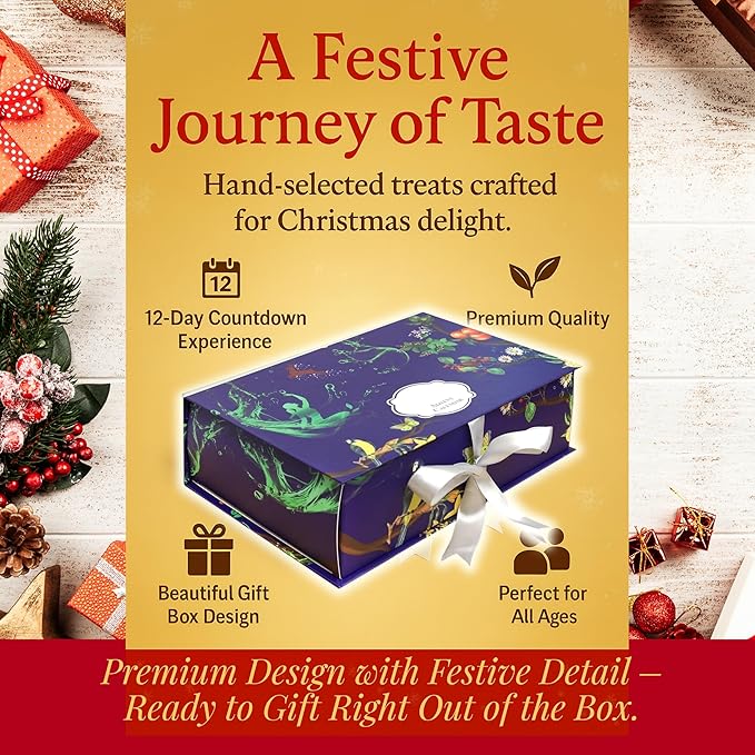12-Day Advent Calendar with Dried Fruit &amp Nuts and Crackers Holiday Snack Gift Box Gourmet Nut &amp Fruit Sampler Christmas Countdown Treat for Adults Kids &amp Families