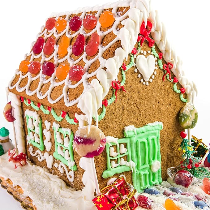 Vegan Allergen-Friendly Gluten-Free Cookie House Kit – 6 Pre-Baked Pieces Display Board Allergen-Free Candy &amp Non-Edible Decorating Figures (Pack of 1 Gingerbread)