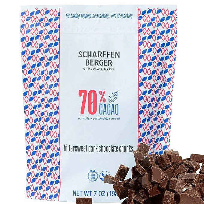 Scharffen Berger Baking Chocolate Chunks (7 Ounce Pack of 3) - Bittersweet Dark Chocolate Chunks for Baking 70% Cacao Gluten Free Non GMO Natural Chocolates Individual Baking Chocolate