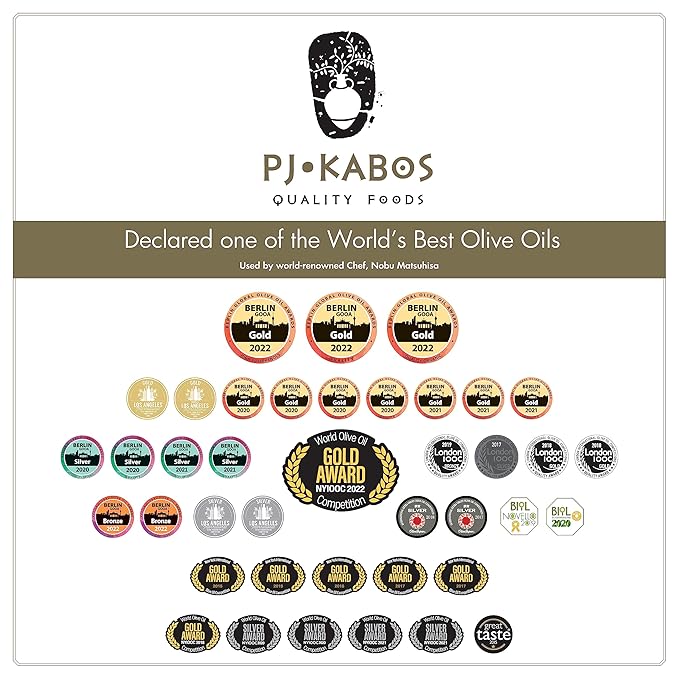 P.J. KABOS Fresh 2025/26 Harvest High Phenolic (400+mg/kg) Natural Greek Extra Virgin Olive Oil Kosher Greece Cold Extracted 16.9 oz Tin Koroneiki Family Reserve -Medium (3-Pack)