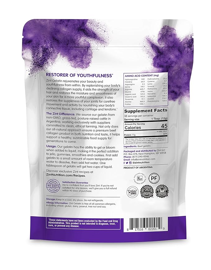 Zint Beef Gelatin Powder (16 oz): Unflavored Keto Certified Paleo Friendly Collagen Based Protein - For Baking Jello &amp Thickening