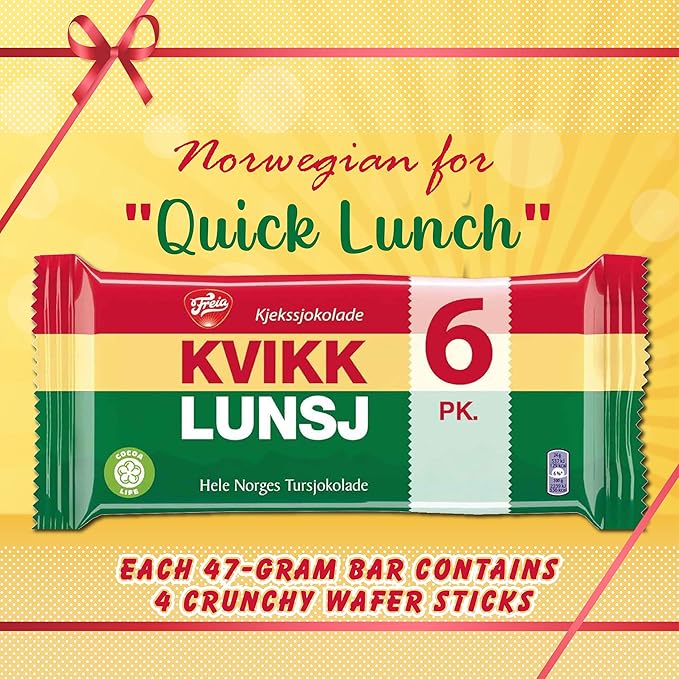 Kvikklunsj – Chocolate Covered Wafers from Freia - Norwegian Chocolate from Norway Milk Chocolate Bars (6-Pack x 47gram)