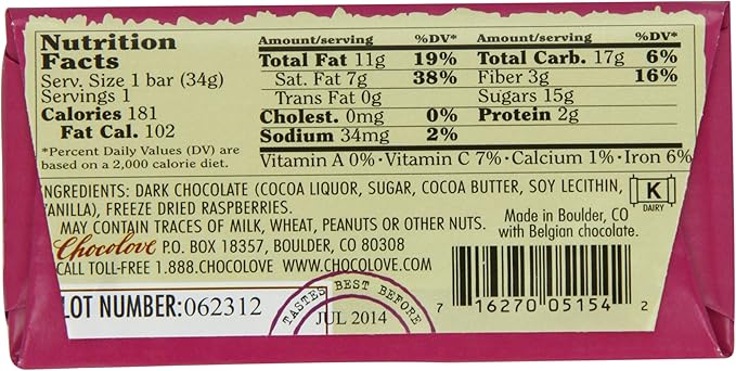 Chocolove Raspberry Dark Chocolate 1.2-Ounces (Pack of 12)
