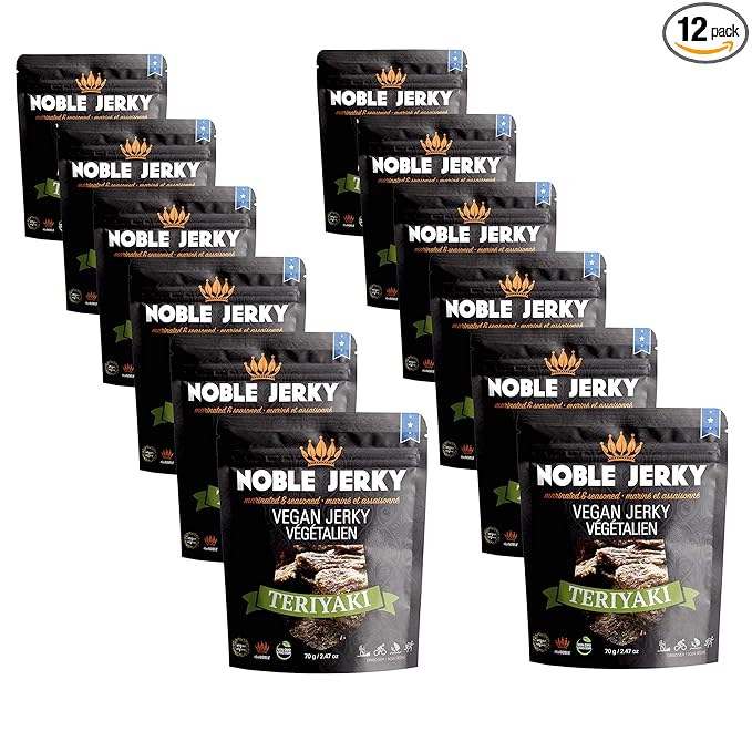Noble Jerky – Vegan Jerky Plant-Based High Protein Snack Vegetarian Non-GMO BBQ Flavor 12 Pack (70g Bags) 14g Protein Per Bag