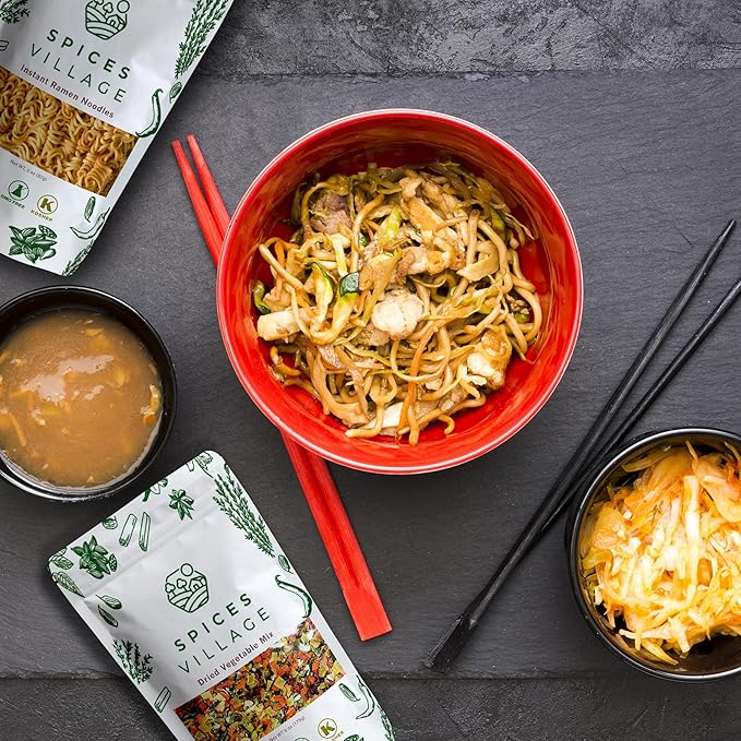 Spices Village Ramen Party Box – 3 Pack Noodles 2 Pack Dried Vegetable Mixes &amp 3 Flavored Soup Bases – Chicken Beef &amp Vegetable – Gourmet DIY Ramen Kit – Perfect for Gifts &amp Family Night
