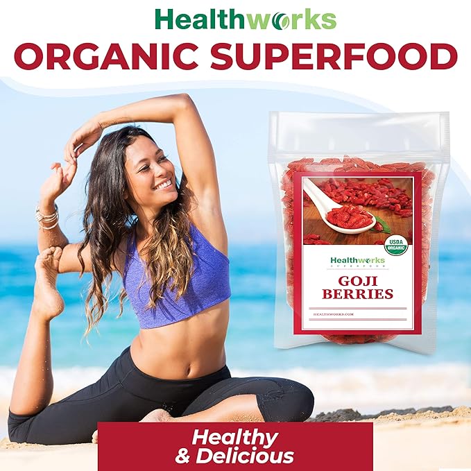 Healthworks Organic Dried Goji Berries - 32oz /2lb - 1 Pack - Vegan and Non-GMO Certified Organic Raw Sun-Dried Goji Berries