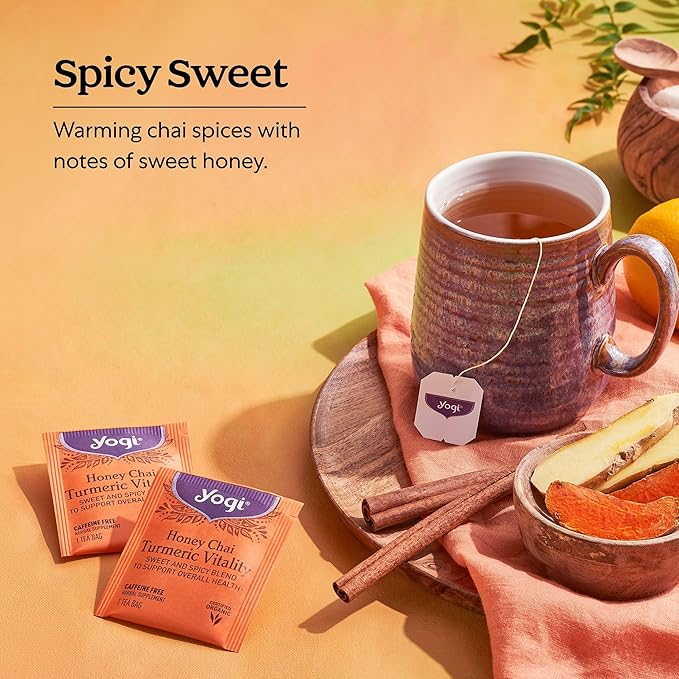 Yogi Tea Honey Chai Turmeric Vitality Tea - 16 Tea Bags per Pack (6 Packs) - Organic Tea to Support Overall Health - Includes Cinnamon Bark Turmeric Root Cardamom Pod Ginger Root &amp More