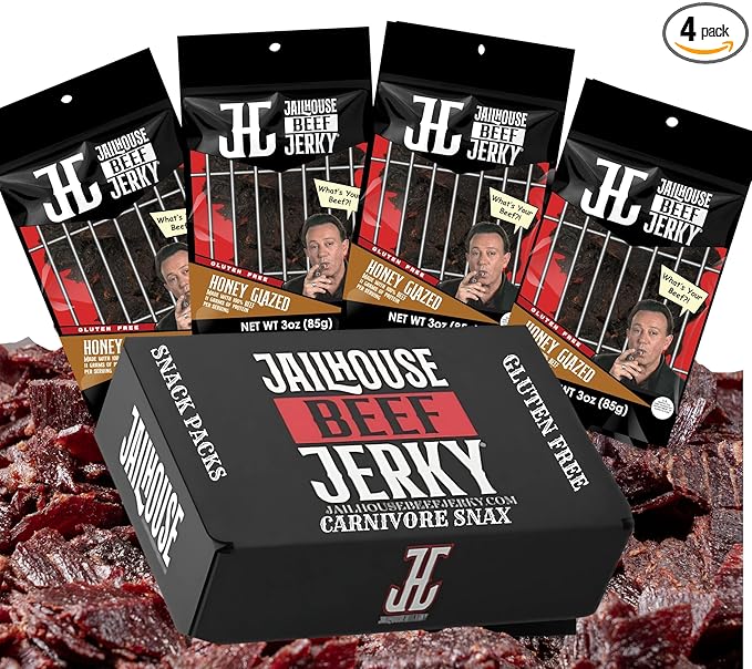 JailHouse Beef Jerky Honey Glaze | High-Protein Snacks for adults Gluten-Free Jerky Fuel for Active Lifestyles | Uncut Mob Taste | Your Poker Table Carnivore Snax | The Perfect Gourmet Gift for Men