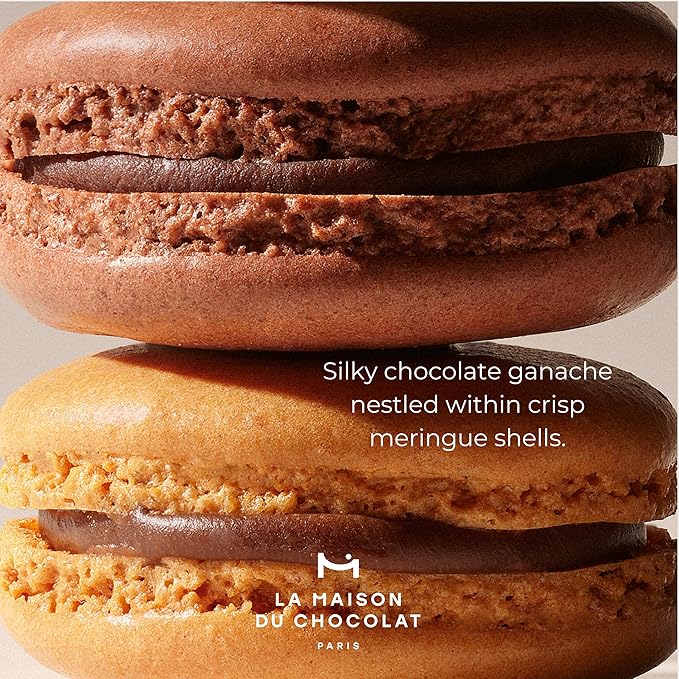 LA MAISON DU CHOCOLAT Macaron Gift Box - Gourmet French Dark Chocolate Filling with Shells in Assorted Flavors (6 Pieces)