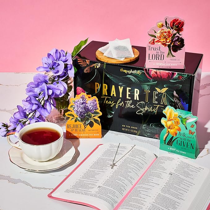 Thoughtfully Tea Affirmations Religious Gift Set 15 Gifts in 1 with Bible Verses 8 Flavors in 15 Floral Boxes with 4 Bags Each Christian Gifts for Women Bible Study Prayer Group Easter Gift
