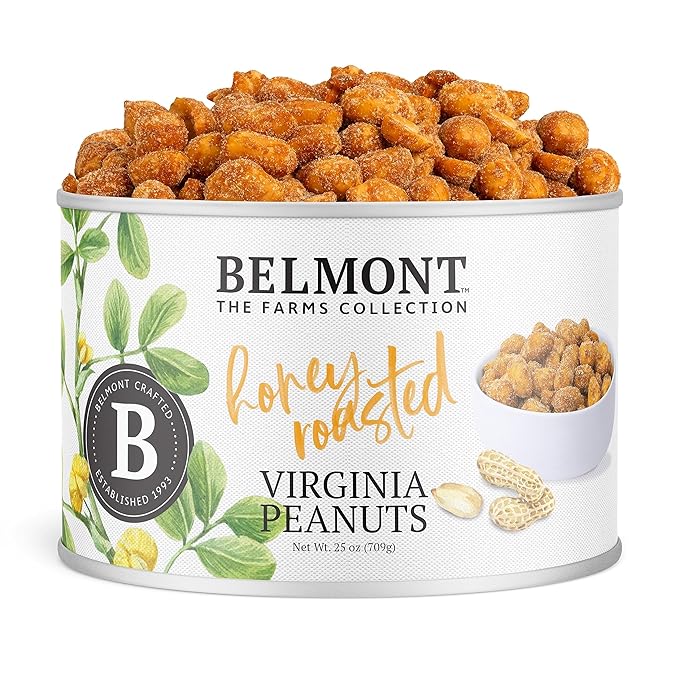 Belmont Peanuts Gourmet Honey Roasted Virginia Peanuts 25 oz (1 Pack) – Only 8 Simple Ingredients No Preservatives 6g Protein – A Premium Sweet Salty Crunchy Hand Seasoned Snack