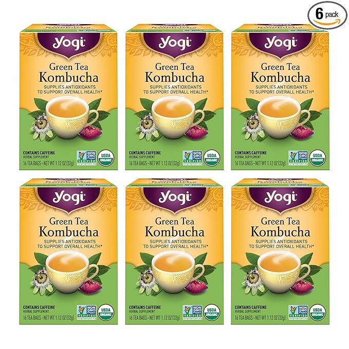 Yogi Tea - Green Tea Kombucha (6 Pack) - Supplies Antioxidants to Support Overall Health - Contains Caffeine - 96 Organic Green Tea Bags