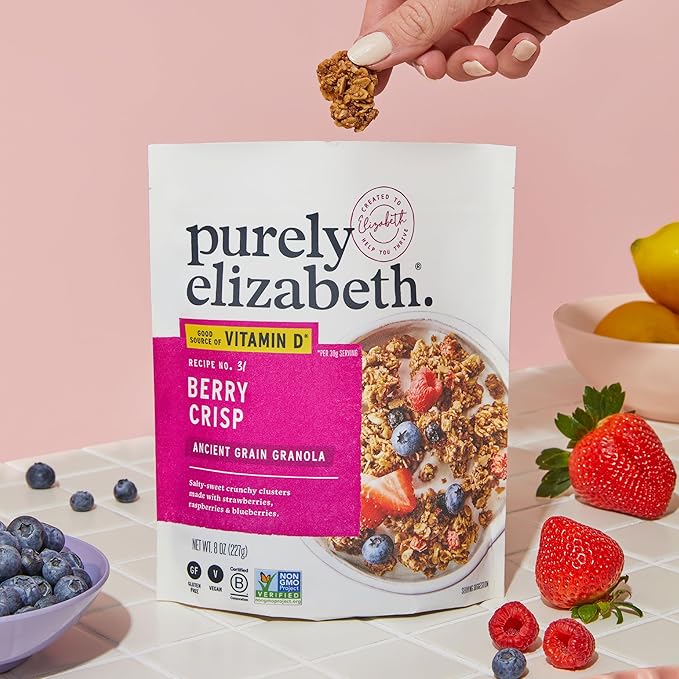 Purely Elizabeth Berry Crisp Granola wit Vitamin D Made with Organic Oats and Ancient Grains Gluten-Free Non-GMO (3 Ct 8oz Bags)