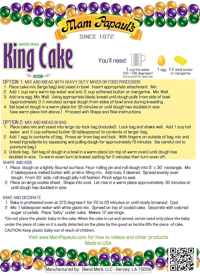 Mam Papaul's Mardi Gras King Cake Mix Kit 28.5 oz - 2 Pack
