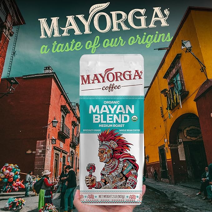 Mayorga Organic Coffee 2lb Mayan Blend - Medium Roast Whole Bean Coffee Specialty Grade 100% Arabica Slow Roasted Chocolate and Floral Flavor with Low Acidity - USDA Organic Non-GMO Kosher